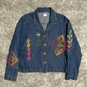 VTG Saint Germain Paris Wearable Art Denim Jacket Women's M Blue Painted  Beads